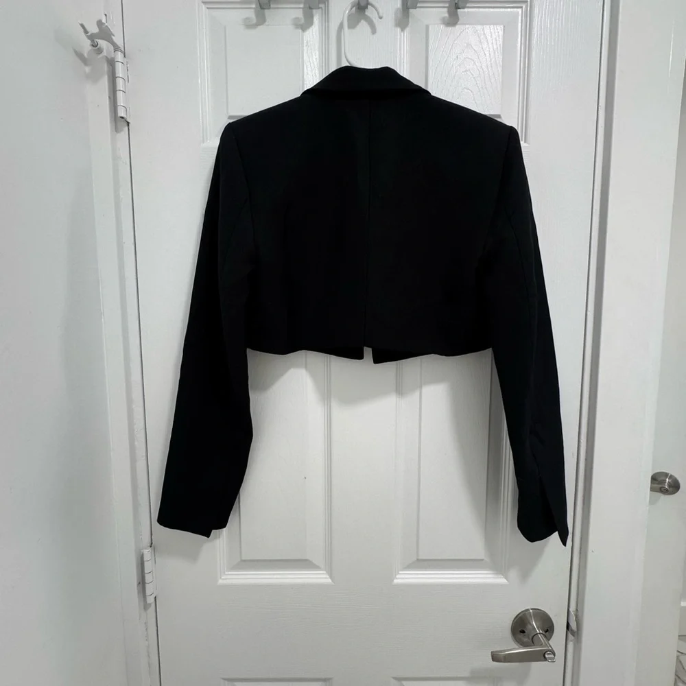 Zara Black Cropped Blazer Tailored Formal Jacket - Picture 3 of 4